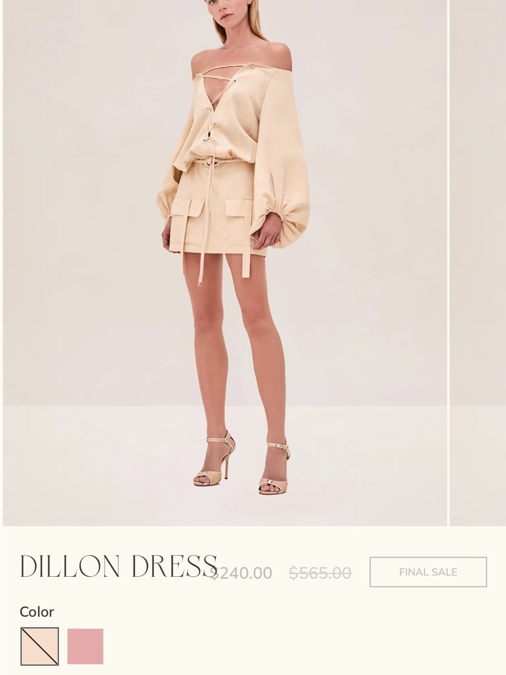ISO- Alexis Dillon Off-Shoulder Mini Dress in Beige